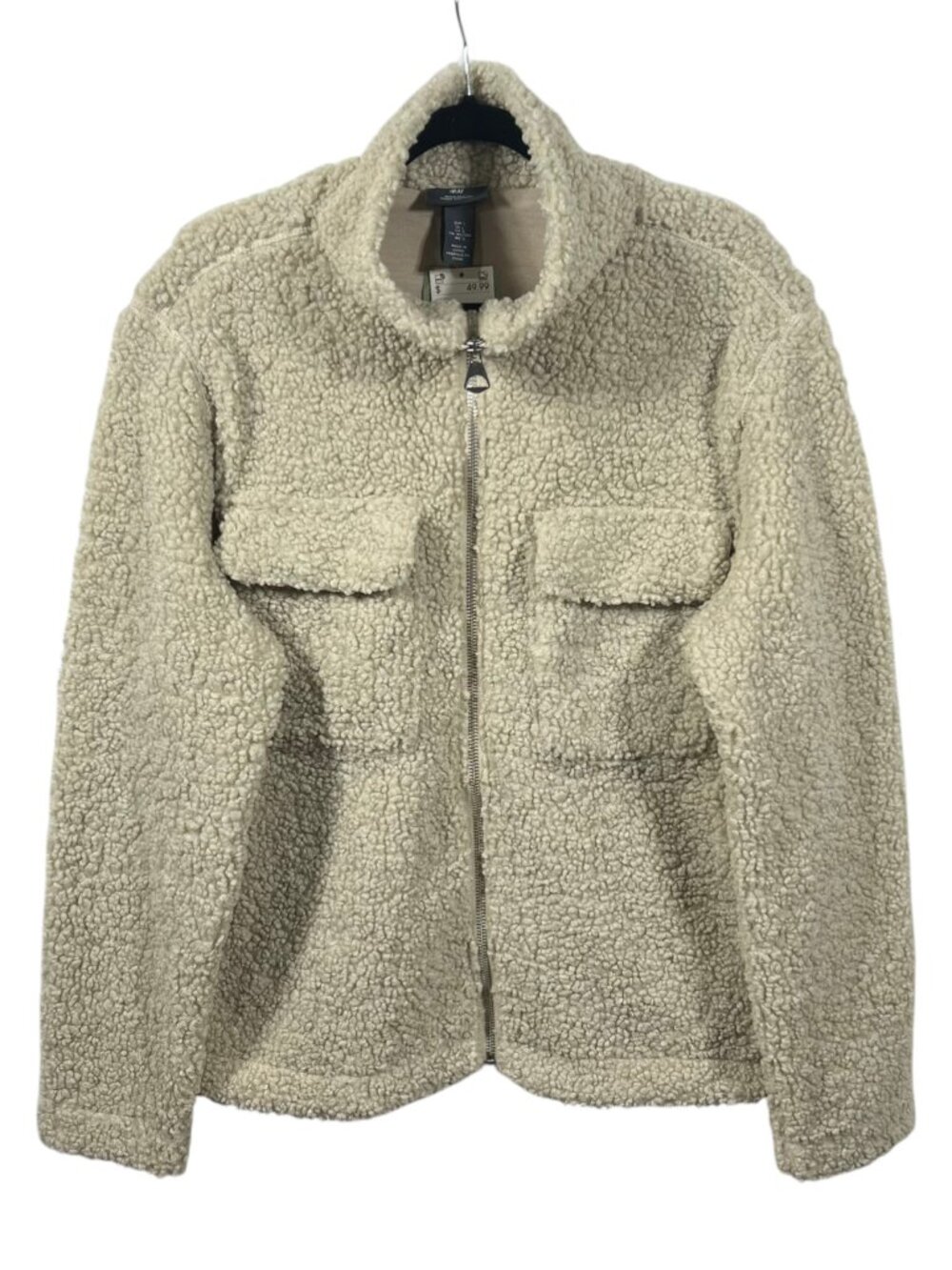 H&M Jacket Womens Teddy Coat Full Zip Large Sherpa Fleece Winter Fall